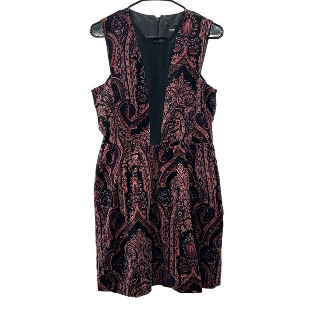 ASOS Black &‎ Pink Paisley Print Velvet Sleeveless Fit & Flare Mini Dress Sz 8